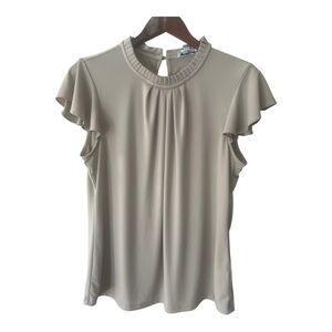 Calvin Klein Light Tan Ruffle Sleeve Top Size L